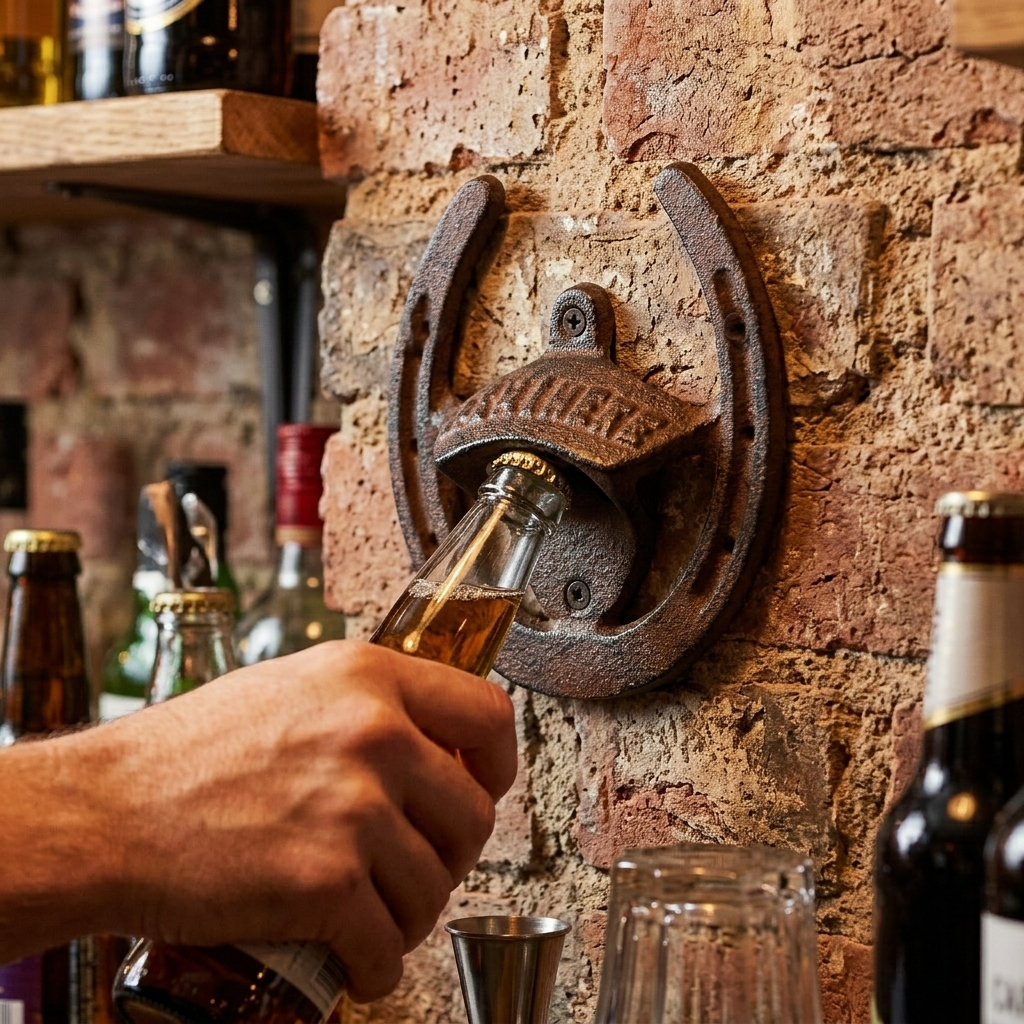 Cast Iron Lucky Horseshoe Open Here Beer Soda Bottle Opener Wall Mounted Brown