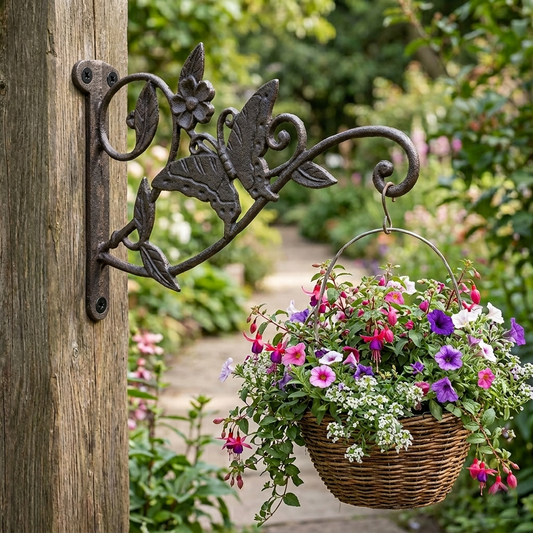 Butterfly Plant Hanger Cast Iron Hook Flowers Basket Holder Antique Style Rustic