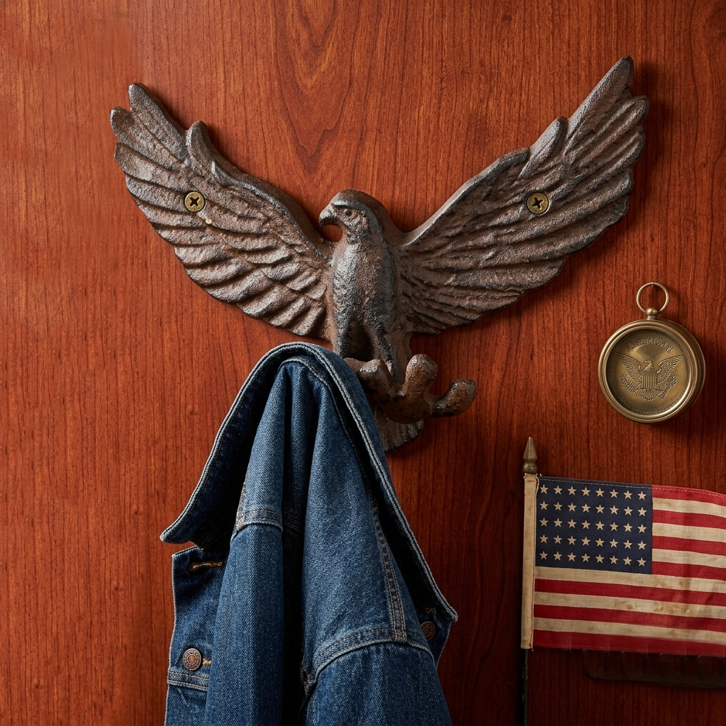 American Eagle Talons Wall Hook Cast Iron Key Towel Coat Hanger Rustic Brown