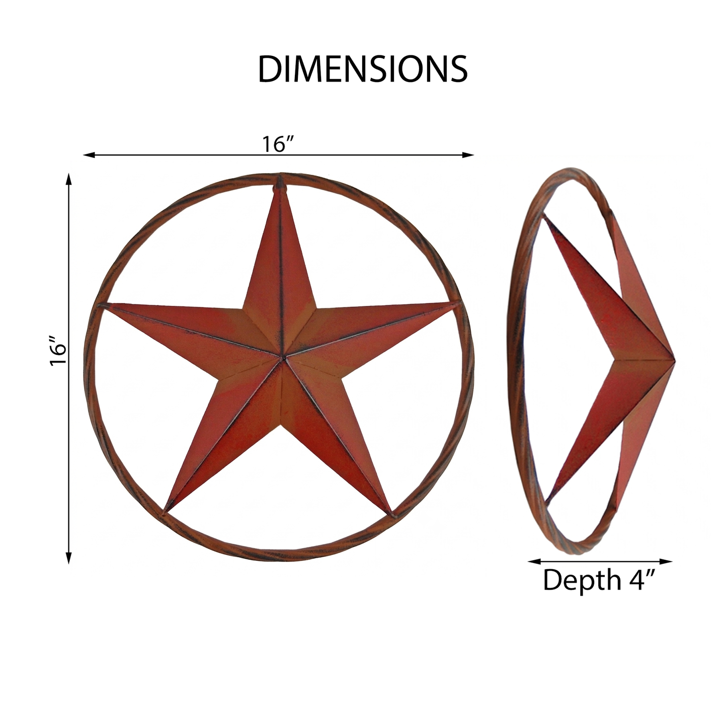 Rustic Metal Texas Barn Star Circle Wall Decor Rust Red Orange Finish 16 inch