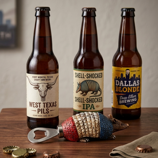 Texas Armadillo Beer Bottle Opener Hand-Held Flag Colors Metal Tip Rustic Decor