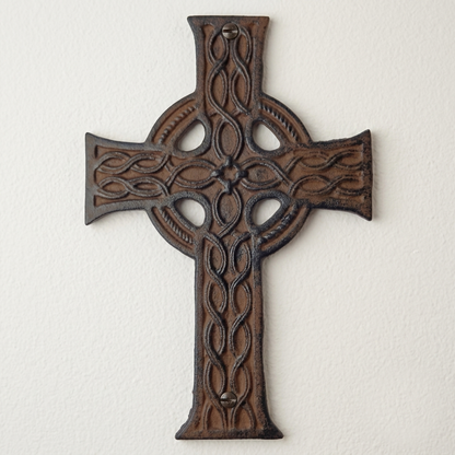Cast Iron Celtic Knot Cross Wall Decor Rustic Antique Style Brown 10 inch