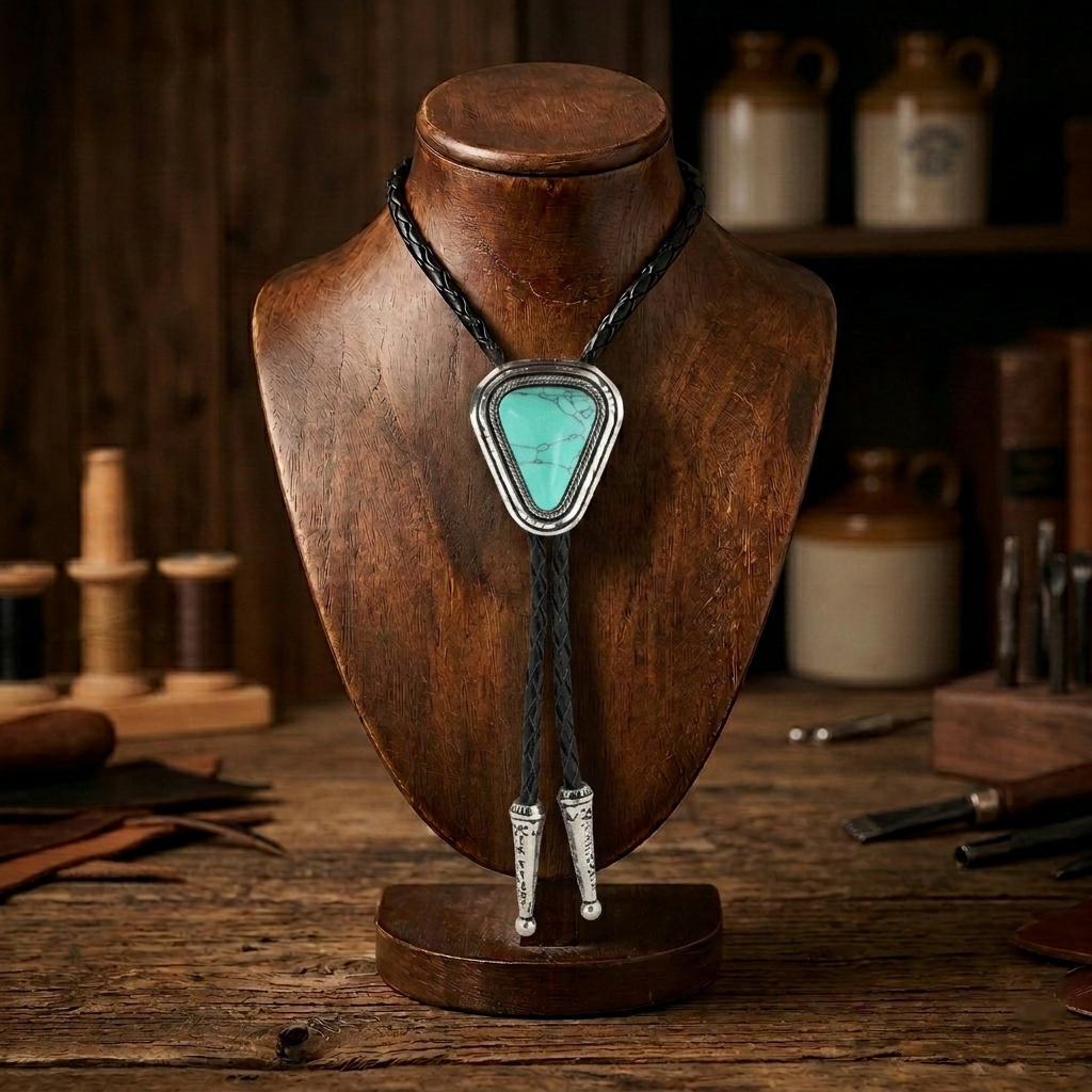 Teardrop Natural Real Turquoise Stone Bolo Tie 40" Adjustable Leather Cord