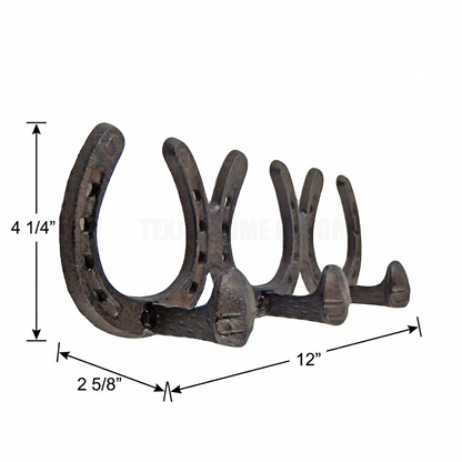 Cast Iron Triple Horseshoes Spikes Wall Hook Rack Coat Towel Cap Leash Hanger