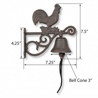 Rooster Scrolls Farm Dinner Bell Cast Iron Wall Mounted Rustic Country Western