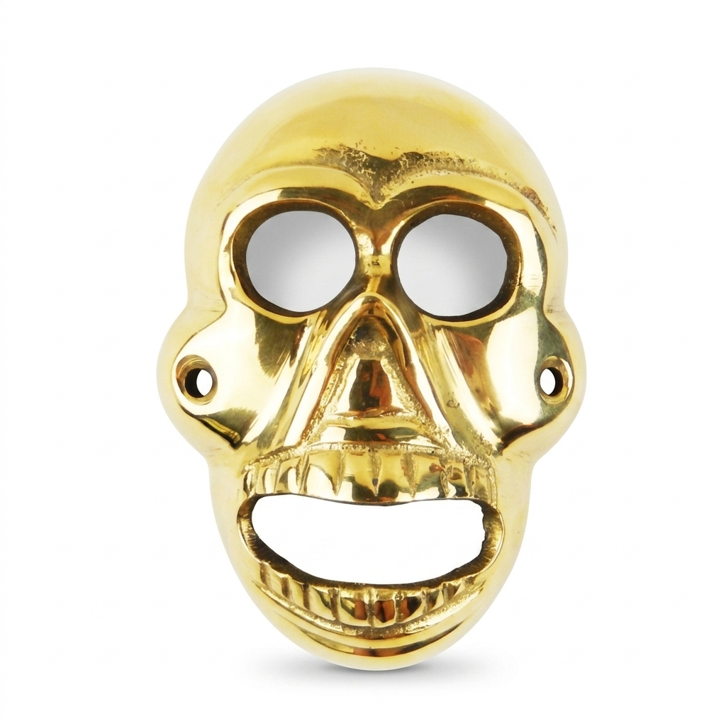 Solid Brass Skull Beer Bottle Opener Gothic Biker Man Cave Bar Kitchen Decor