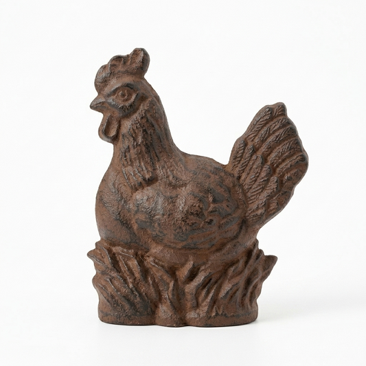 Hen Cast Iron Doorstop Wedge Chicken Nesting Figurine Rustic Brown Antique Style