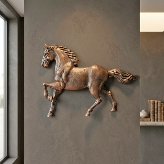 Elegant Cast Iron Galloping Horse Wall Decor Plaque Antique Copper 13.5 x 10 in