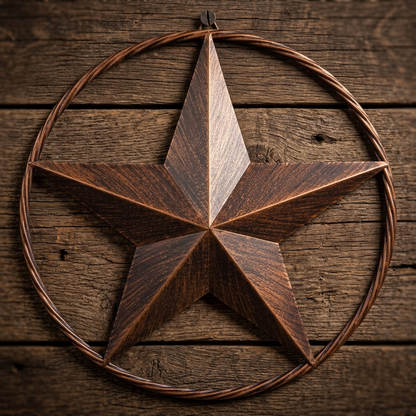 Metal Barn Star Texas Wall Decor With Rope Ring Brushed Copper 12 inch
