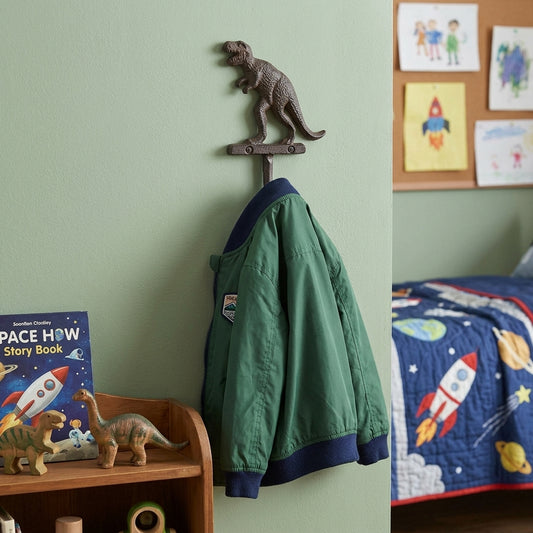 Dinosaur T-Rex Wall Hook Cast Iron Key Towel Coat Hanger Rustic Brown Finish