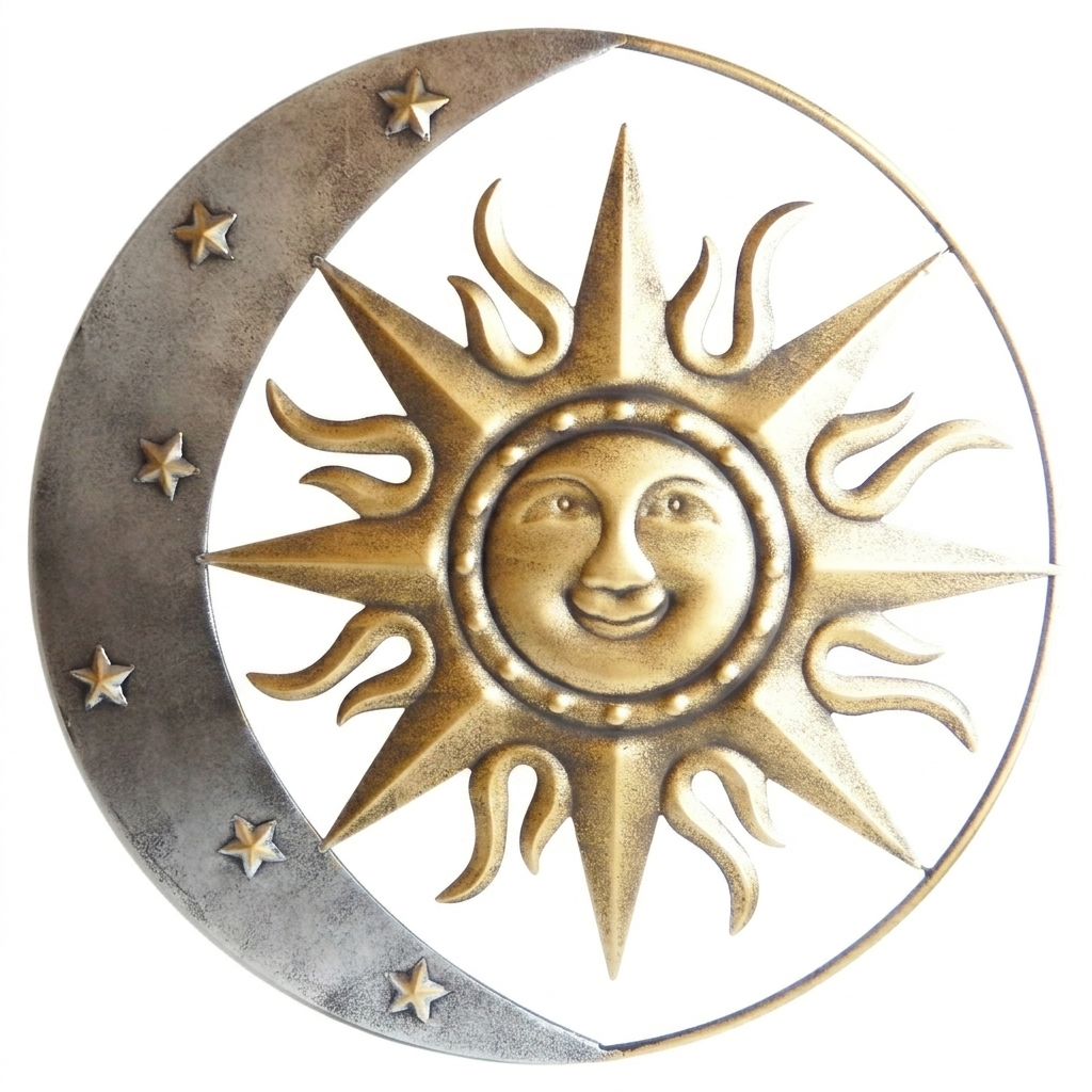 Sun Face Rays Moon Stars Metal Wall Plaque Sign Astrological Decor 24 inch