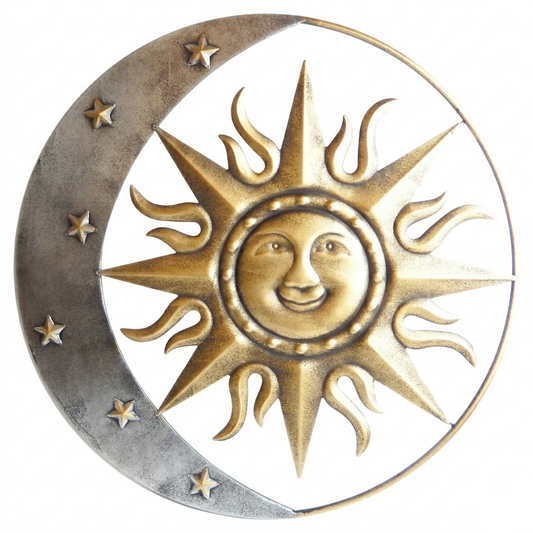 Sun Face Rays Moon Stars Metal Wall Plaque Sign Astrological Decor 24 inch