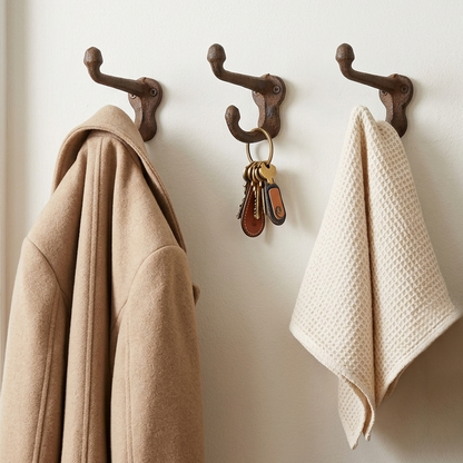 Cast Iron Acorn Double Wall Hook Key Towel Coat Purse Door Hanger Brown 2 3/4"