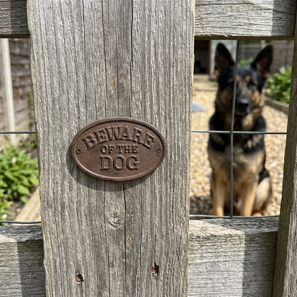 Beware of The Dog Fence Sign Cast Iron Oval Plaque Rustic Finish Heavy Duty 6.5"