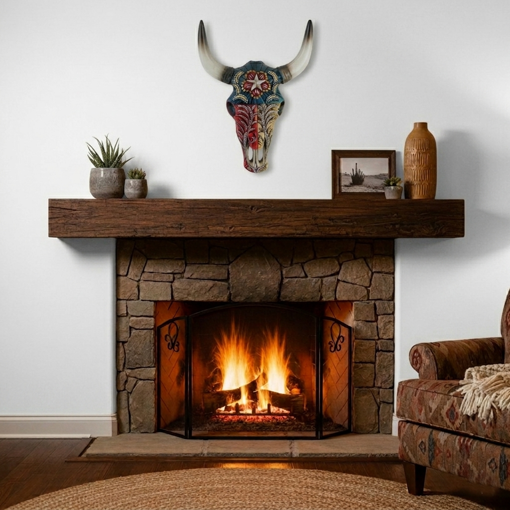 Texas Flag Star Adorned Faux Cow Skull Wall Mount Plaque Silver Paisley Accents