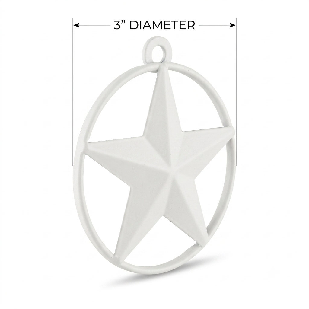 White Tiny Small Metal Barn Star with Smooth Ring 3 inch Matte Finish