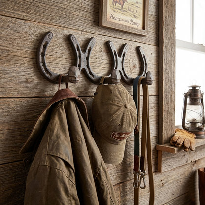 Cast Iron Triple Horseshoes Spikes Wall Hook Rack Coat Towel Cap Leash Hanger