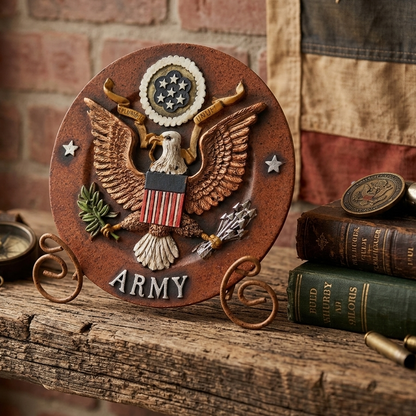 Army Decorative Plate Polyresin Metal Easel Military Decor Table Top Display