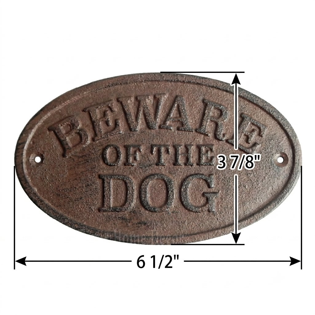 Beware of The Dog Fence Sign Cast Iron Oval Plaque Rustic Finish Heavy Duty 6.5"
