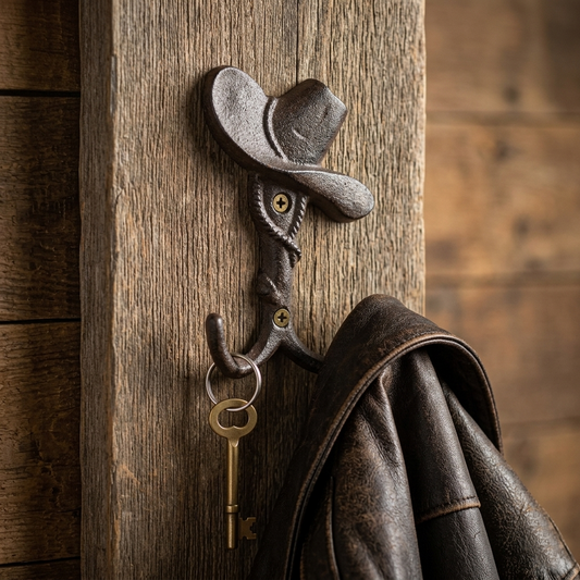 Western Hat Double Wall Hook Key Coat Towel Hanger Rustic Cast Iron