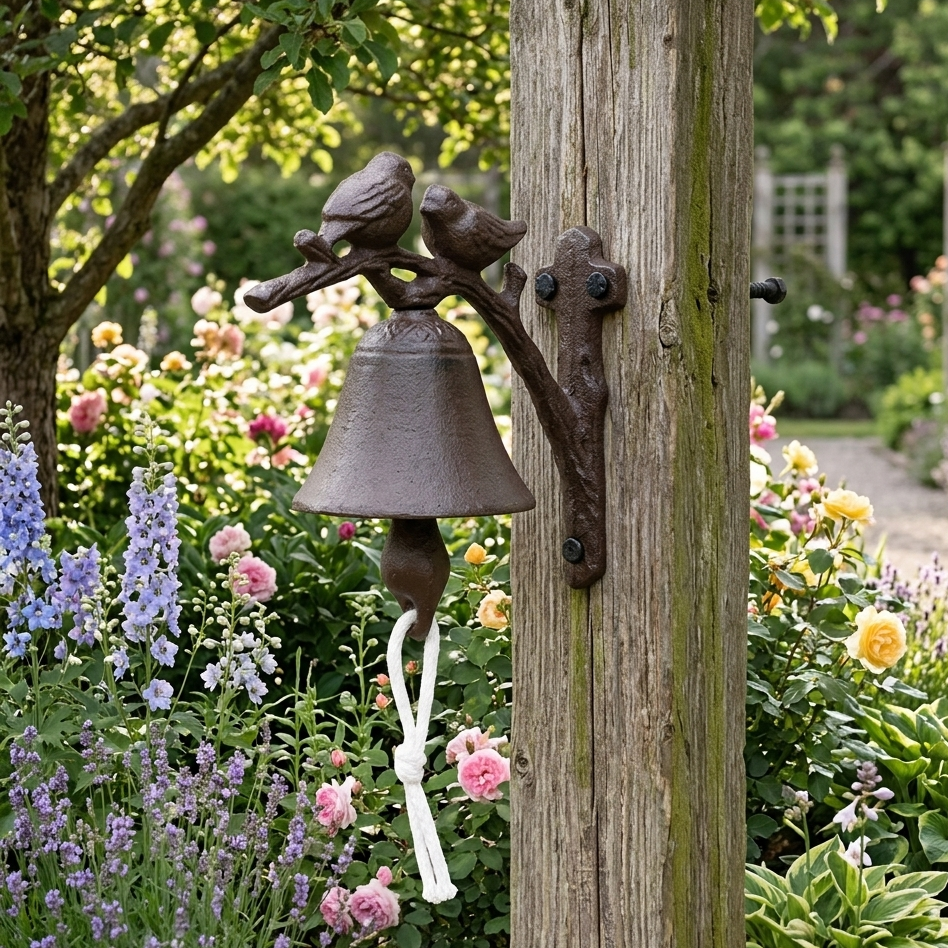Birds On Tree Dinner Bell Cast Iron Wall Mounted Antique Style Rustic Finish