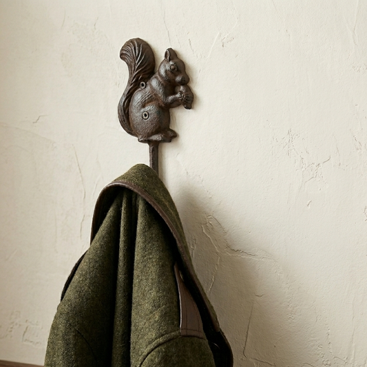 Cast Iron Squirrel Key Hook Wall Mounted Coat Towel Hanger Rustic Brown Finish