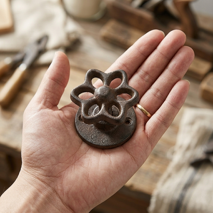 Faucet Knob Flower Wall Hook Cast Iron Coat Towel Hanger Rustic Retro Style