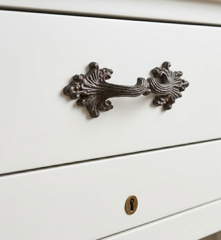 2 Fancy Victorian Cast Iron Door Handle Pull Rustic Antique Style Cabinet Drawer