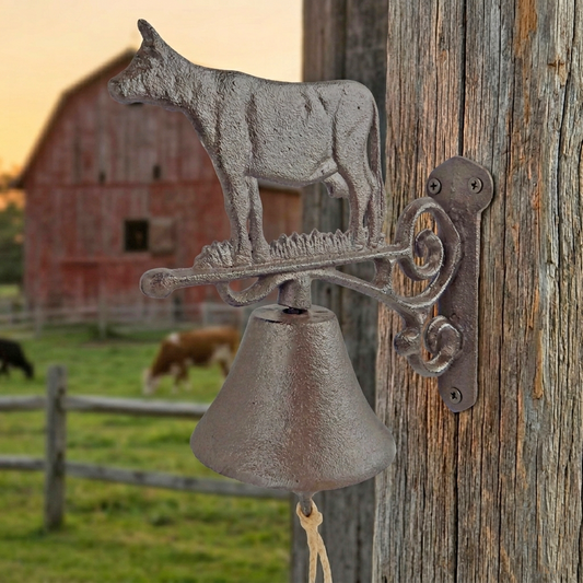 Cast Iron Cow Scrolls Dinner Bell Wall Mounted Farmhouse Ranch Rustic Decor