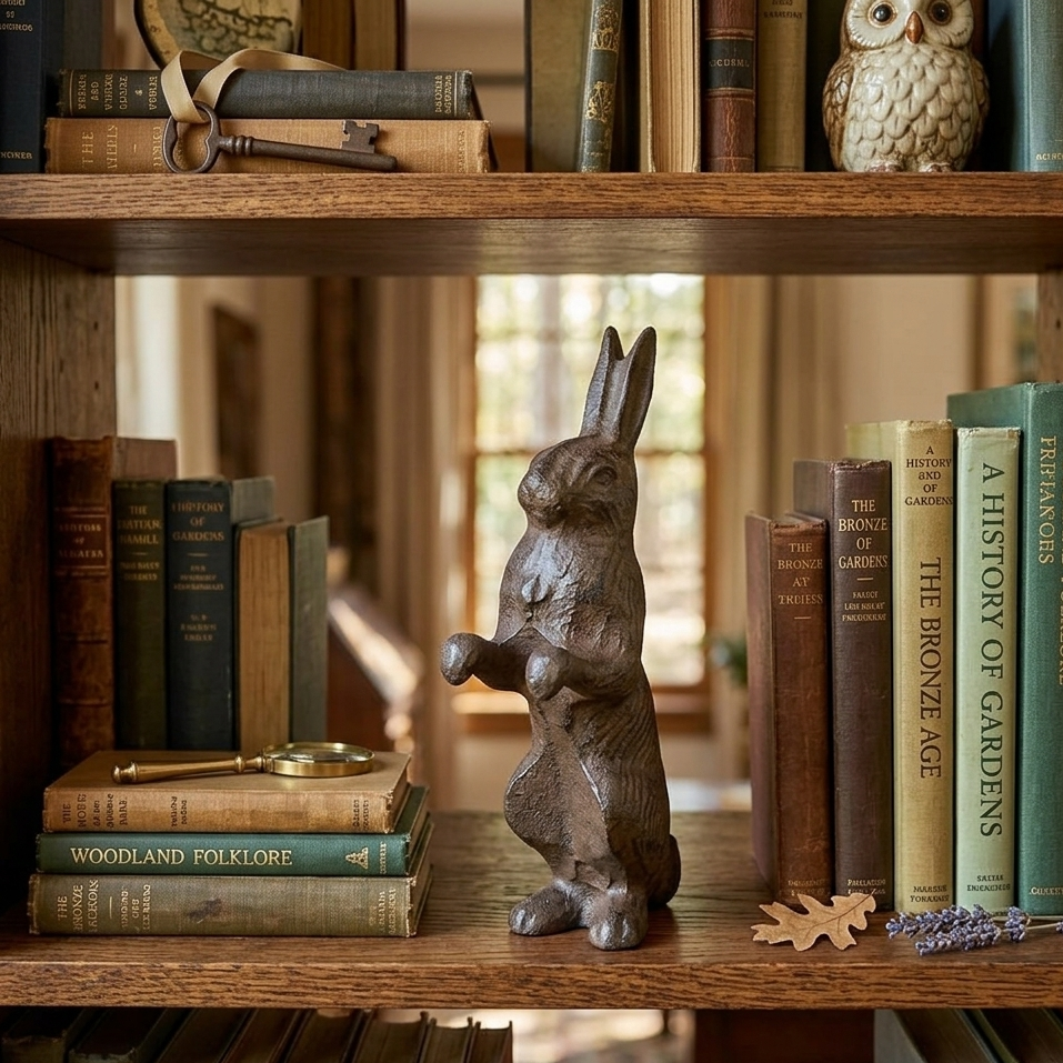 Bunny Rabbit Figurine Statue Cast Iron Rustic Garden Yard Patio Decor 7 3/4 inch