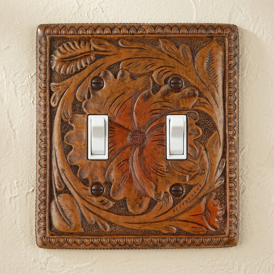 Rustic Western Brown Floral Pattern Double Toggle Switch Wall Plate Cover