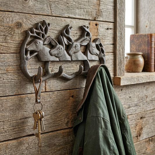 Cast Iron Deer Antler Wall Hook Rack Key Towel Coat Hanger Rustic Cabin Decor