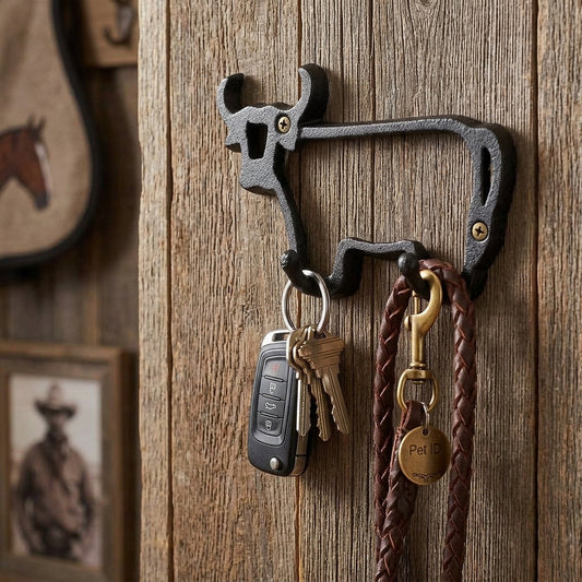 Cast Iron Bull Double Wall Hooks Metal Key Rack Steer Hook Country Western 5.5"