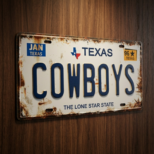 Rustic Dallas Cowboys License Plate Embossed Tin Metal Texas The Lone Star State