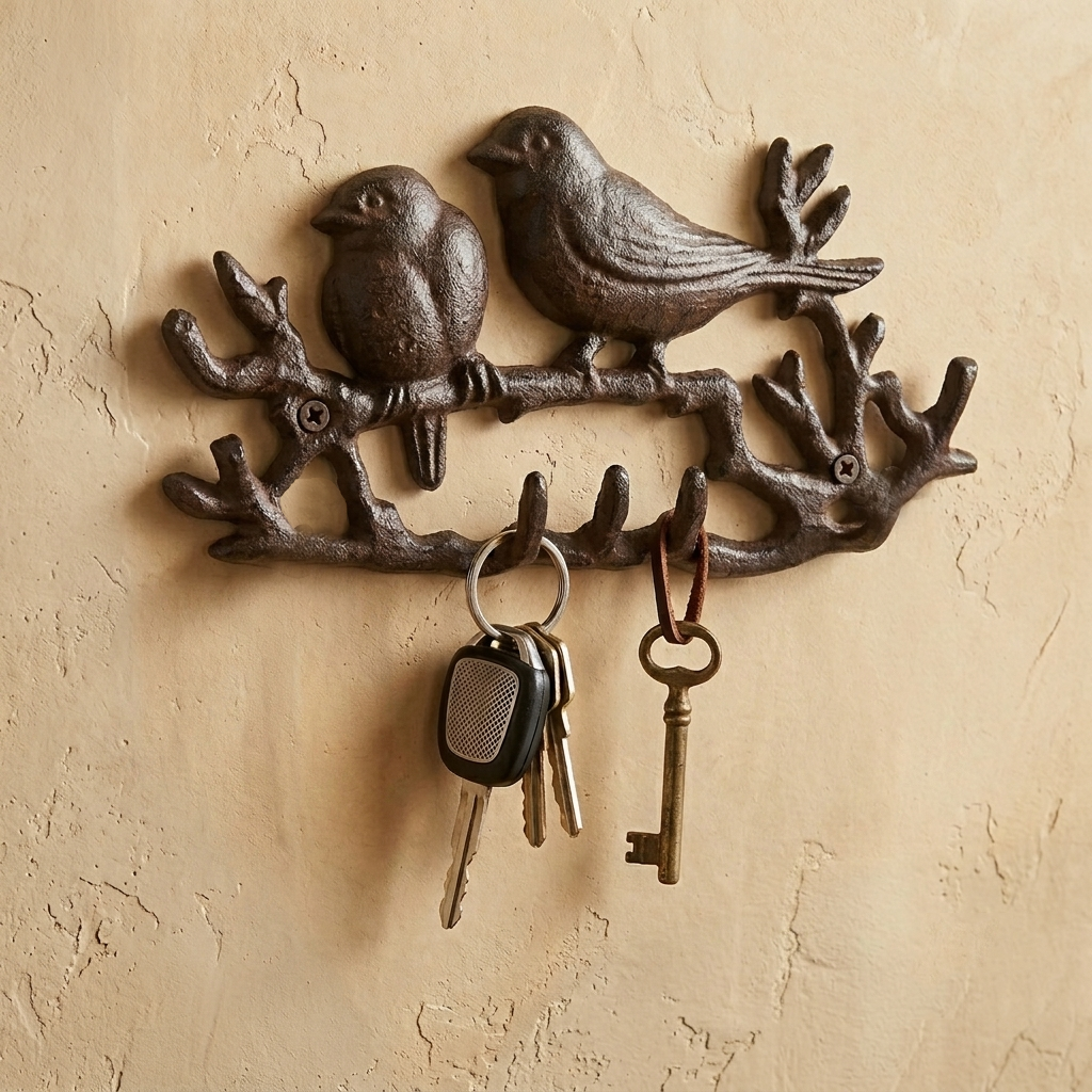 Cast Iron Birds On Branch Wall Hook Rack Key Hanger Antique Style