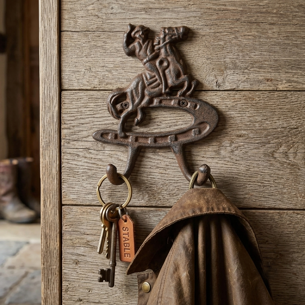 Cast Iron Rearing Horse Horseshoe Double Wall Hook Rustic Coat Towel Key Hanger