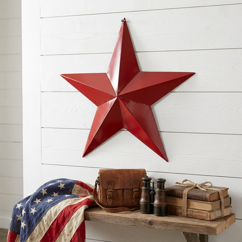 Metal Texas Barn Star Wall Decor Americana Glossy Colonial Red Finish 16.5 inch