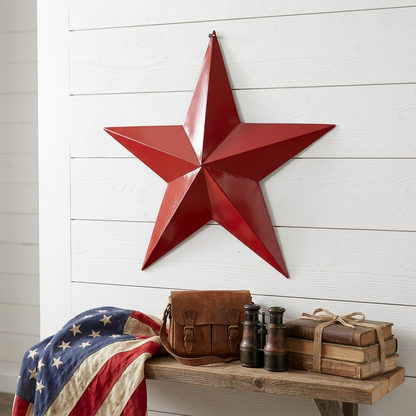 Metal Texas Barn Star Wall Decor Americana Glossy Colonial Red Finish 16.5 inch
