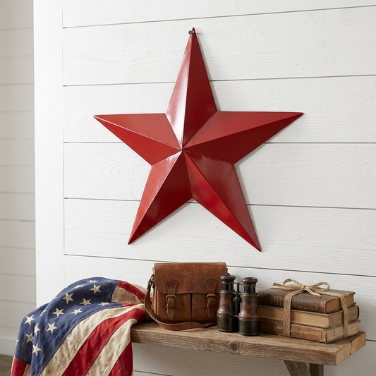 Metal Texas Barn Star Wall Decor Americana Glossy Colonial Red Finish 16.5 inch