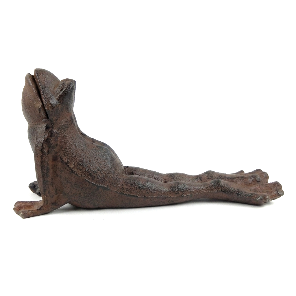 Frog Doorstop Wedge Cast Iron Yoga Pose Garden Pond Figurine Antique Style Brown