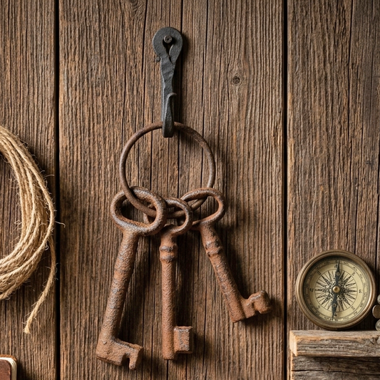 Set of 3 Skeleton Cast Iron Jail Keys Rustic House Western Prison Keys On Ring