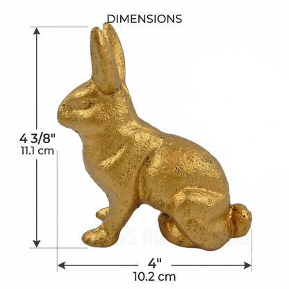 Cast Iron Golden Bunny Rabbit Hare Figurine Statue Shelf Sitter Garden Decor