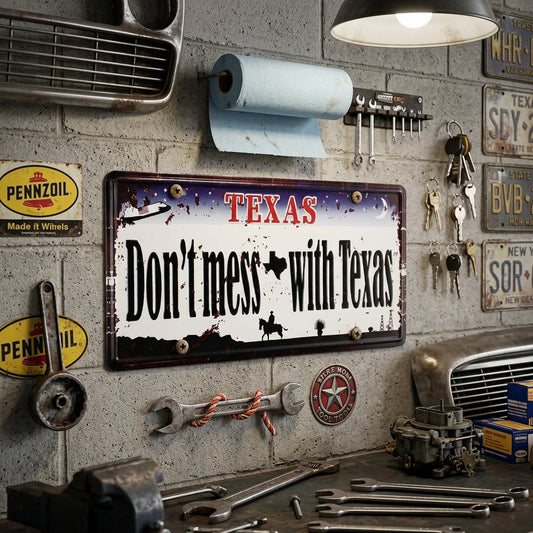 Don't Mess With Texas Embossed Tin Metal License Plate Sign Wall Decor 12 x 6 in