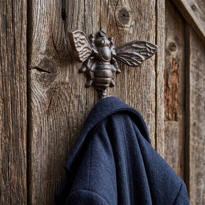 Cast Iron Bee Wall Hook Key Towel Coat Hanger Rustic Antique Brown Finish 6 inch