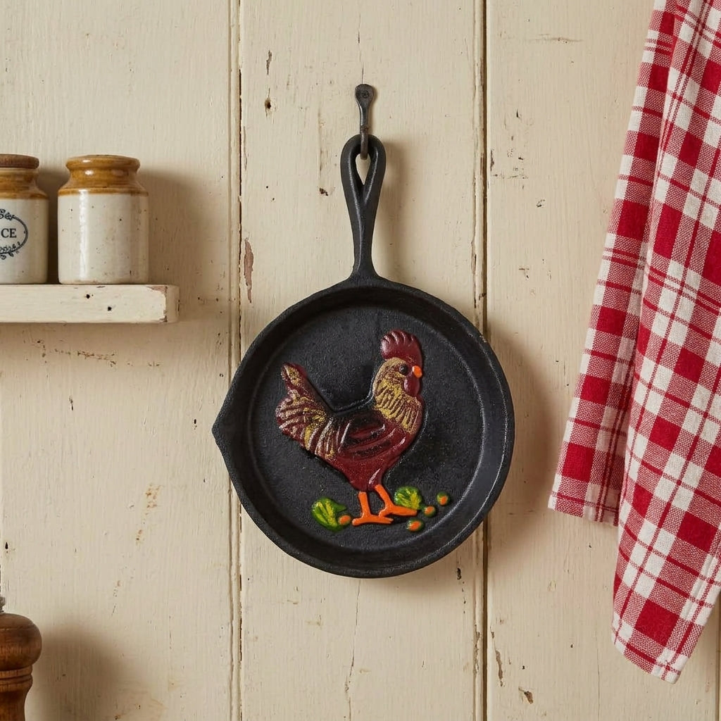 Rooster Cast Iron Skillet Pan Wall Decor Decorative Country Antique Style 5 inch