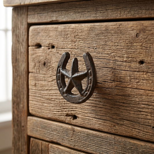 Rustic Horseshoe Star Western Drawer Knob Pull Cast Iron Cabinet Hardware 2 inch
