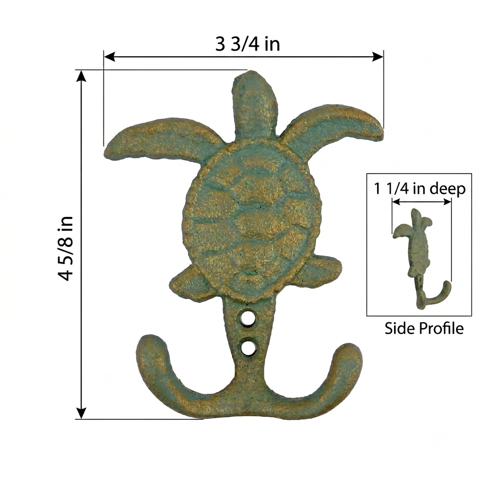 Cast Iron Sea Turtle Double Wall Hook Key Towel Coat Purse Door Hanger Green