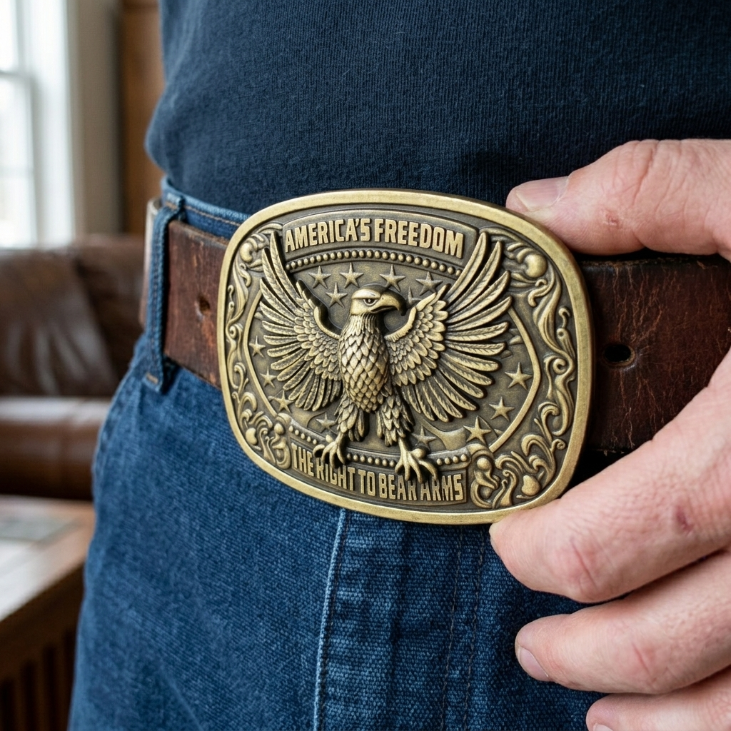America's Freedom 2nd Amendment Eagle Belt Buckle Antique Bronze Fits 1.5" Belts
