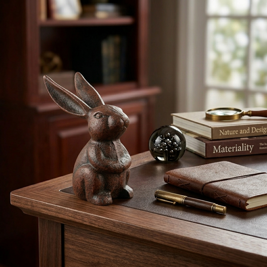 Small Sitting Bunny Rabbit Figurine Heavy Duty Cast Iron Rustic Copper Finish
