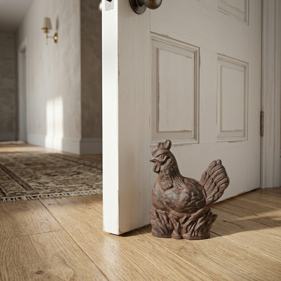 Hen Cast Iron Doorstop Wedge Chicken Nesting Figurine Rustic Brown Antique Style